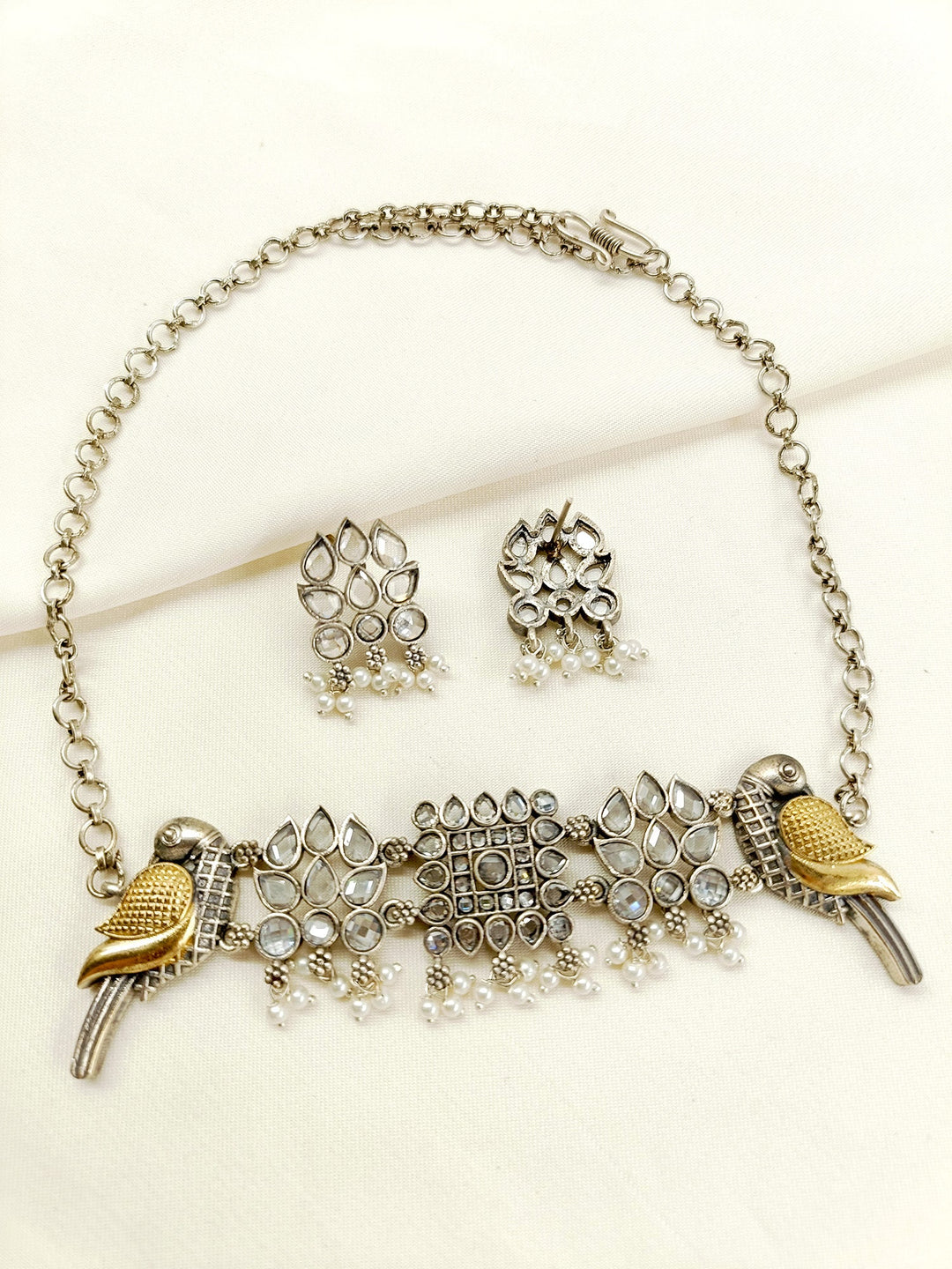 Becky White Peacock Oxidized Choker Set