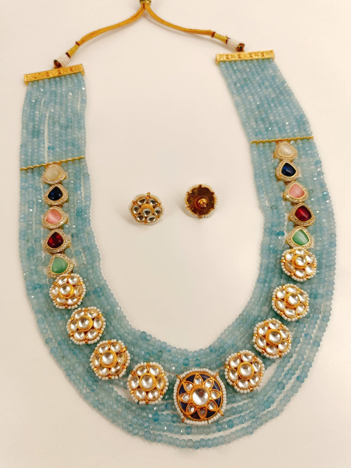 Janiyah Sky Blue Long Kundan Set