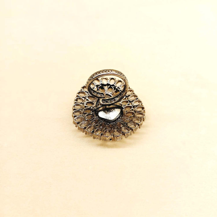 Ahalya Diamonds Gold & Rhodium Plated Victorian Ring - Intricately designed, elegant jewelry piece with sparkling diamonds