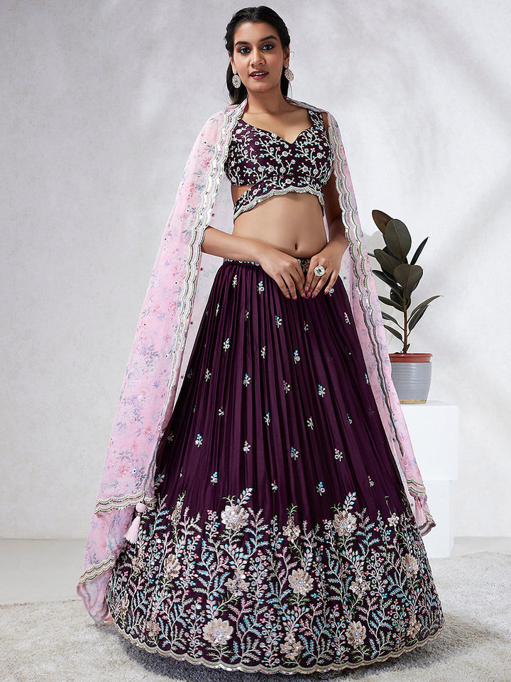 Georgette Sequins, Mirror and thread embroidery Stitched Lehenga choli