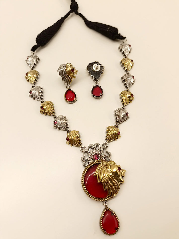 Vishali Maroon Oxidized Necklace Set