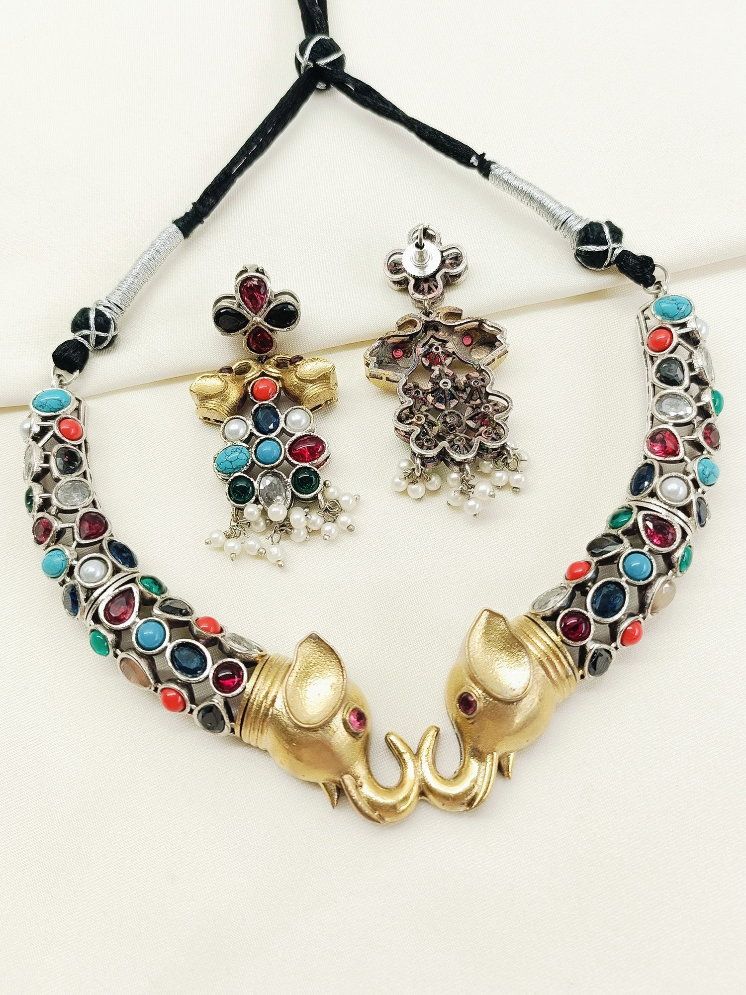 Ayanna Multi Colour Oxidized Choker Set