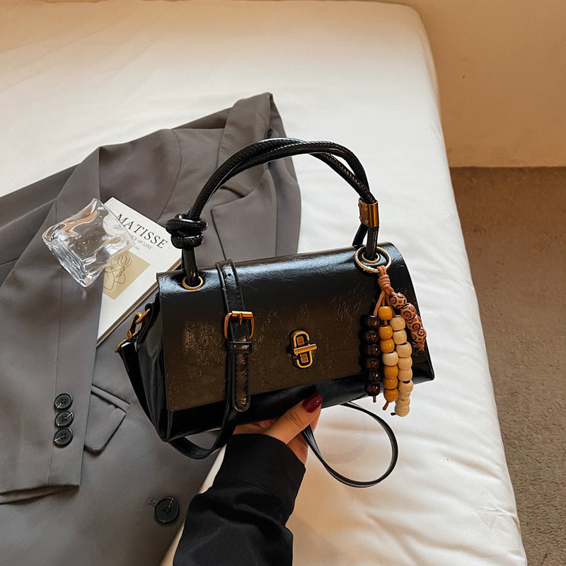 Women’s Lumière Mini Flap Bag – Glossy Waxed PU Leather, Metallic Lock Chain Shoulder & Crossbody Bag