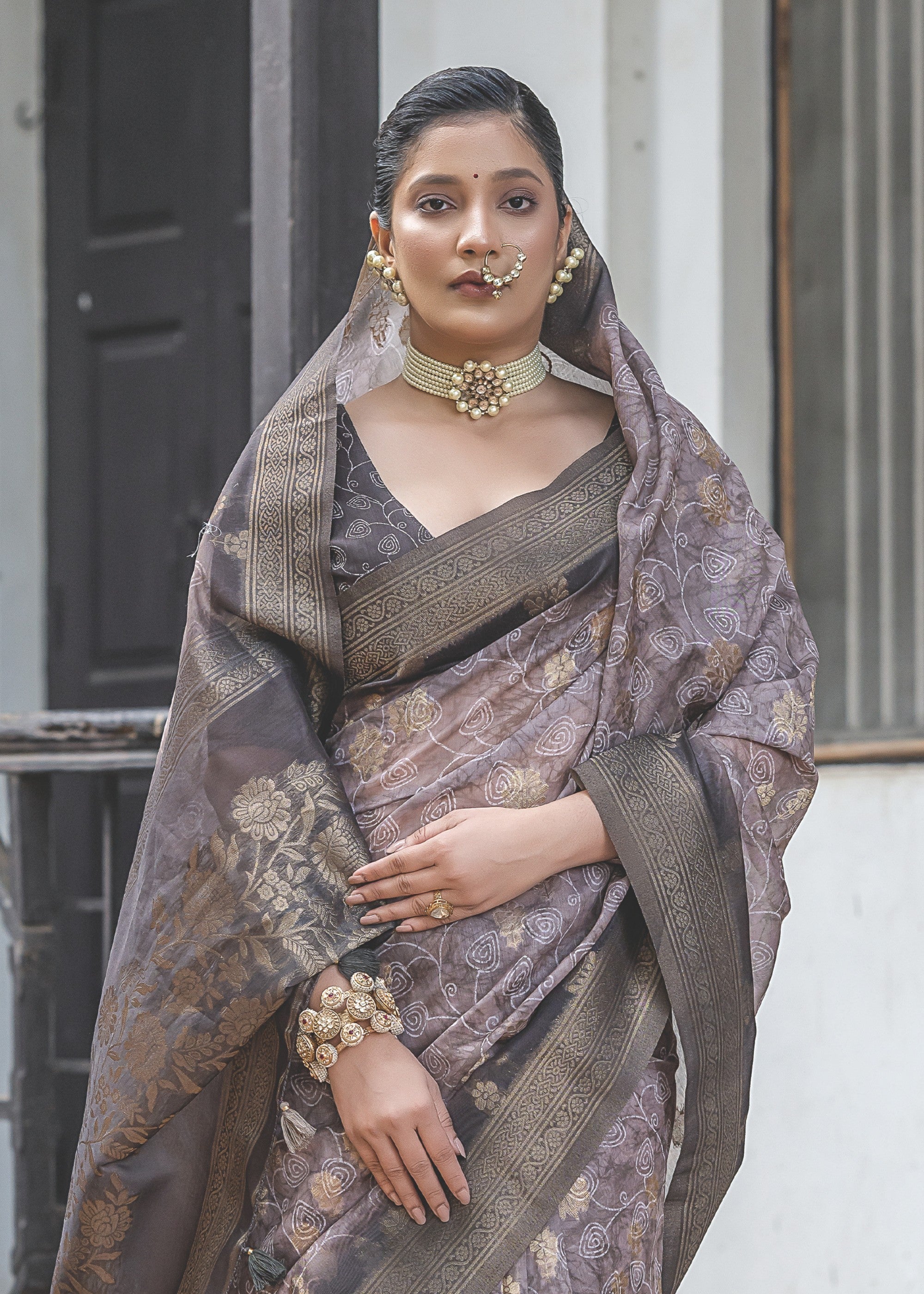 Faded Purple Woven Silk Saree - qivii