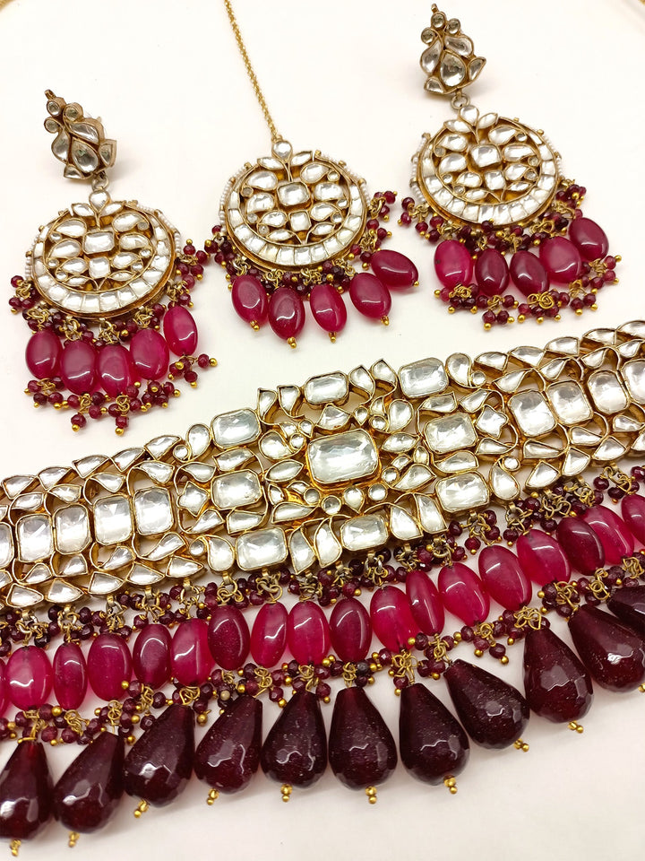 Nitibhaa Maroon Kundan Choker Set