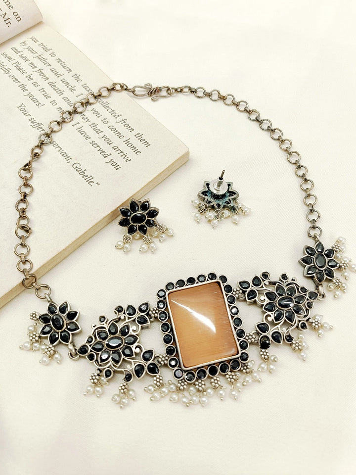 Anshi Peach Oxidized Choker Set