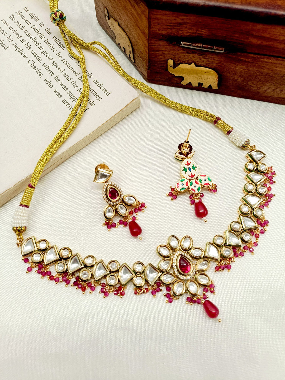 Dhanshika Ruby Kundan Necklace Set