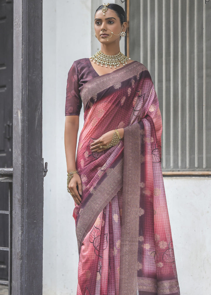 Red Violet Woven Silk Saree