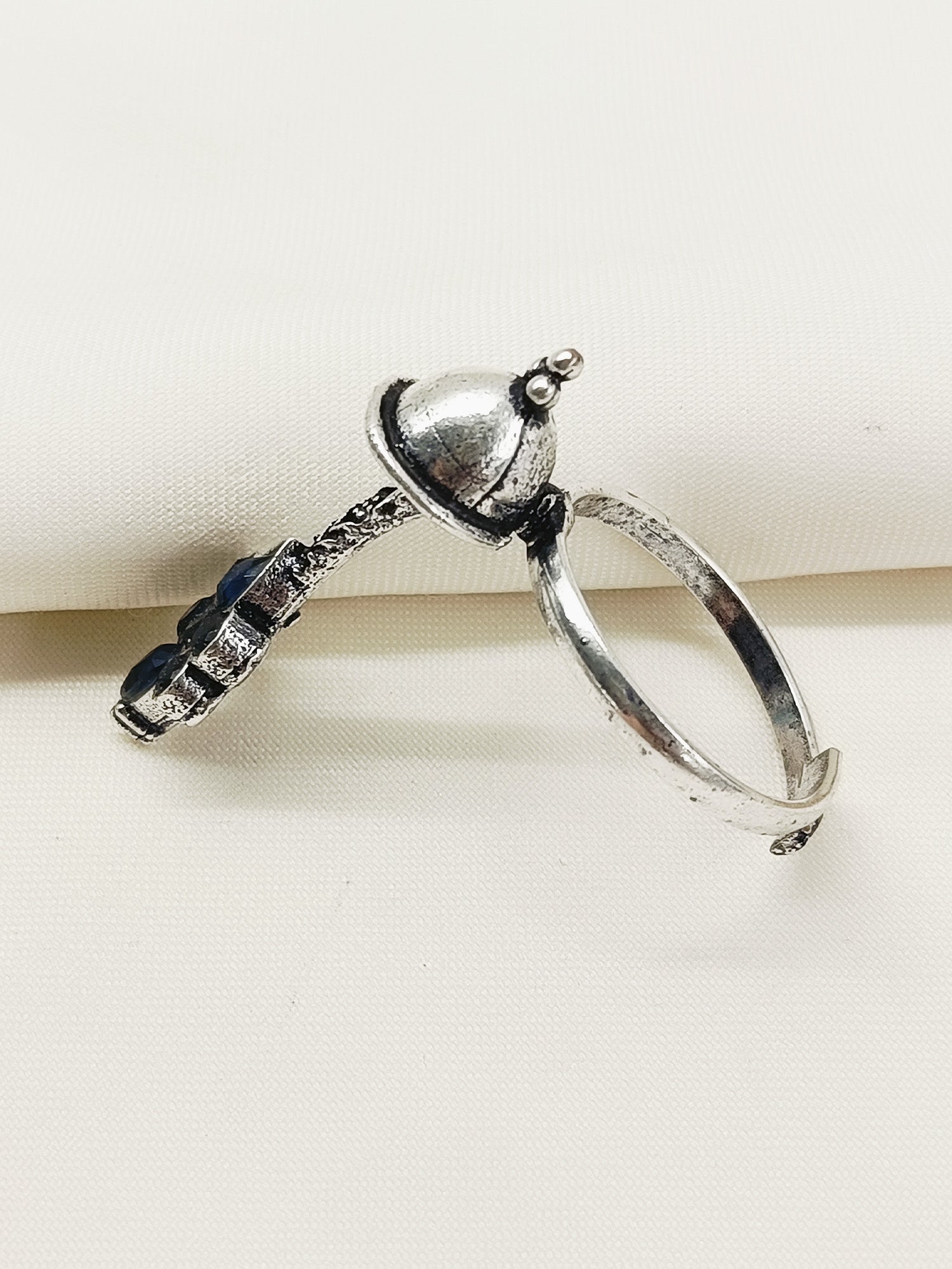 Rishvi Navy Blue Oxidized Finger Ring