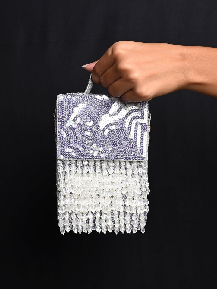 Aarzu Silver Sequence Box Style Clutch