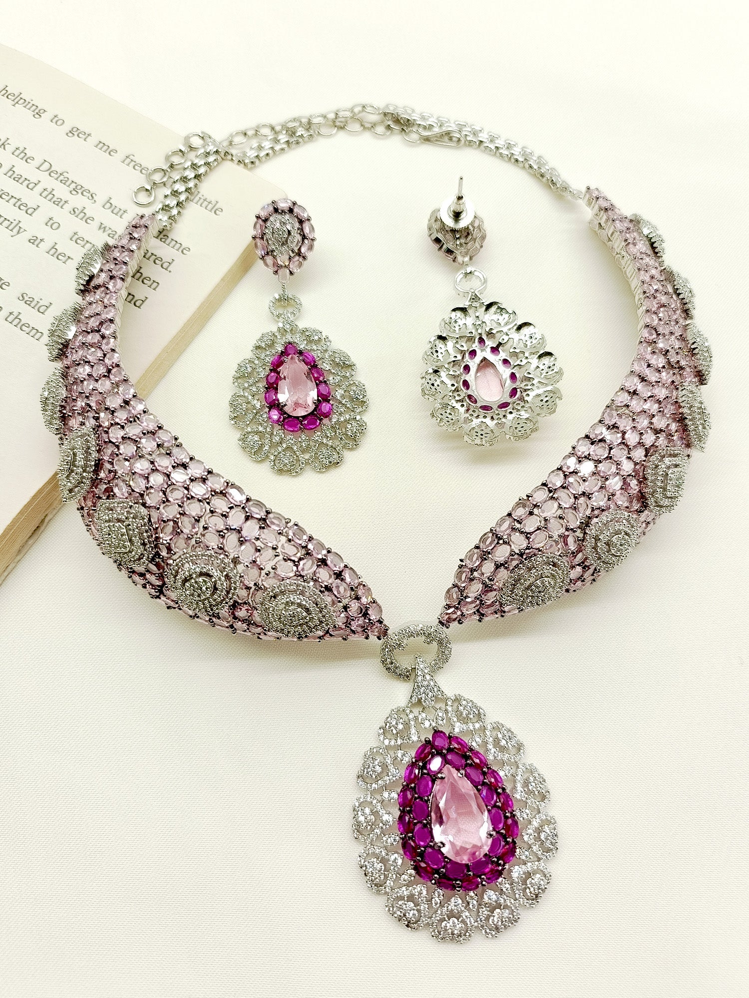 Beverly Pink American Diamond Set - qivii