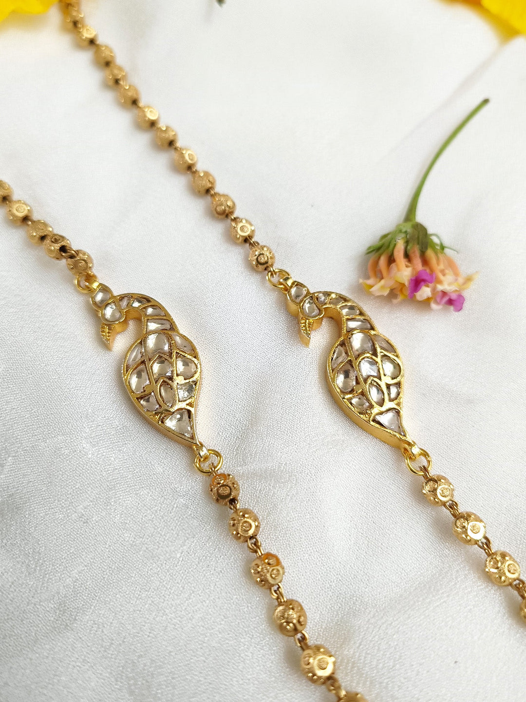 Arnia White Peacock Kundan Anklet