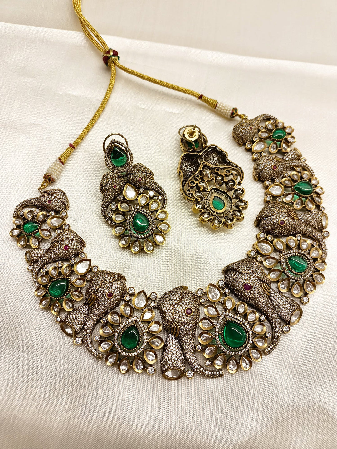 Melody Victorian Elephant Emerald Necklace Set