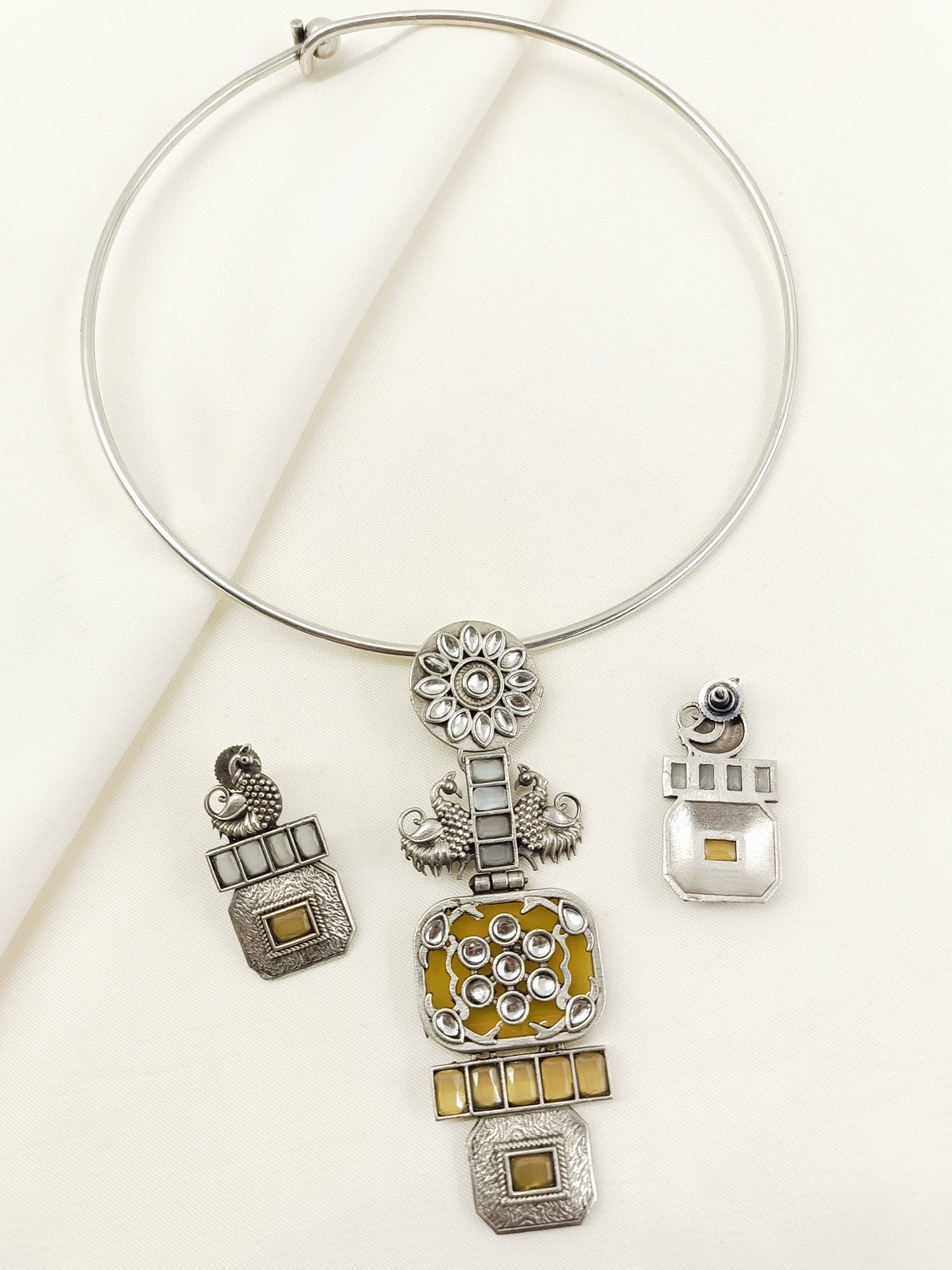 Tula Yellow Oxidized Hasli Style Necklace Set