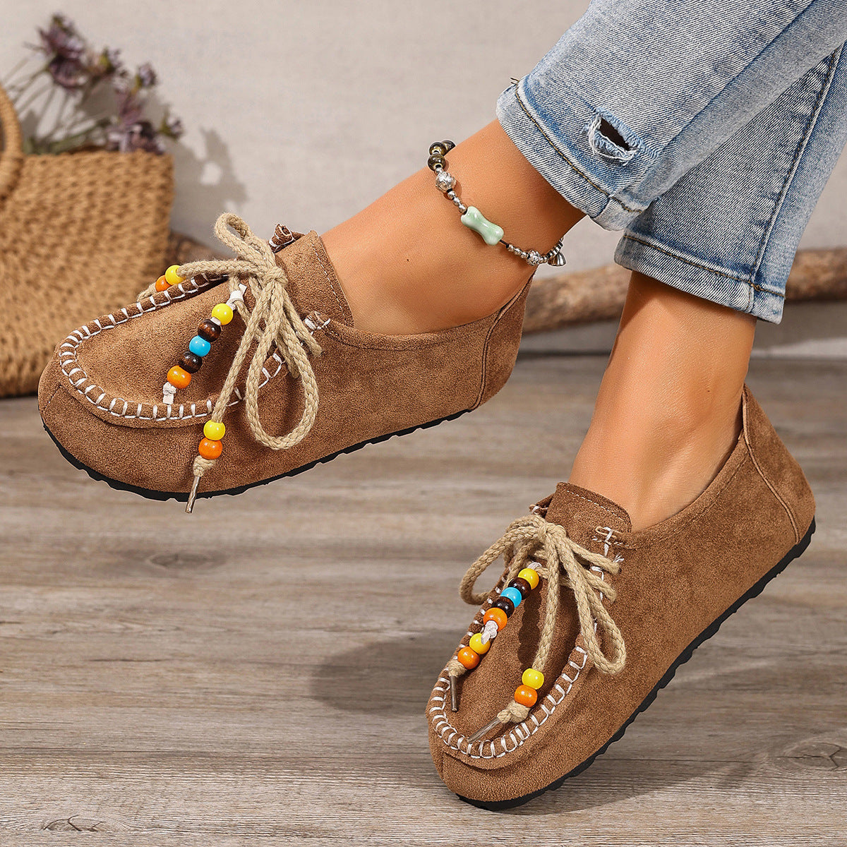 Women's Lenora Beaded Suede Loafers - Vintage Casual Comfort Shoes (US 5-10.5)
