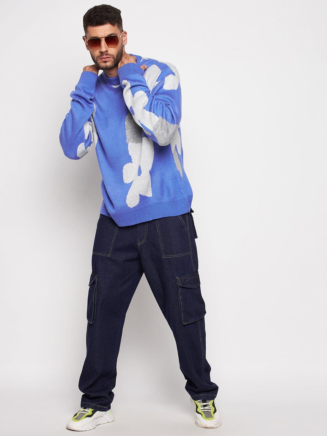 Sky Blue Floral Oversized Sweater