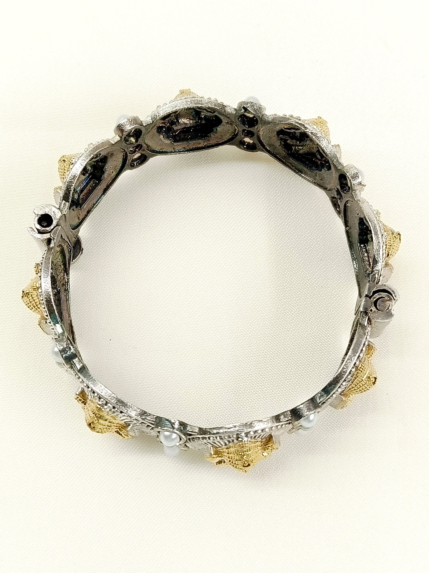 Radhya White Pearl Oxidized kada