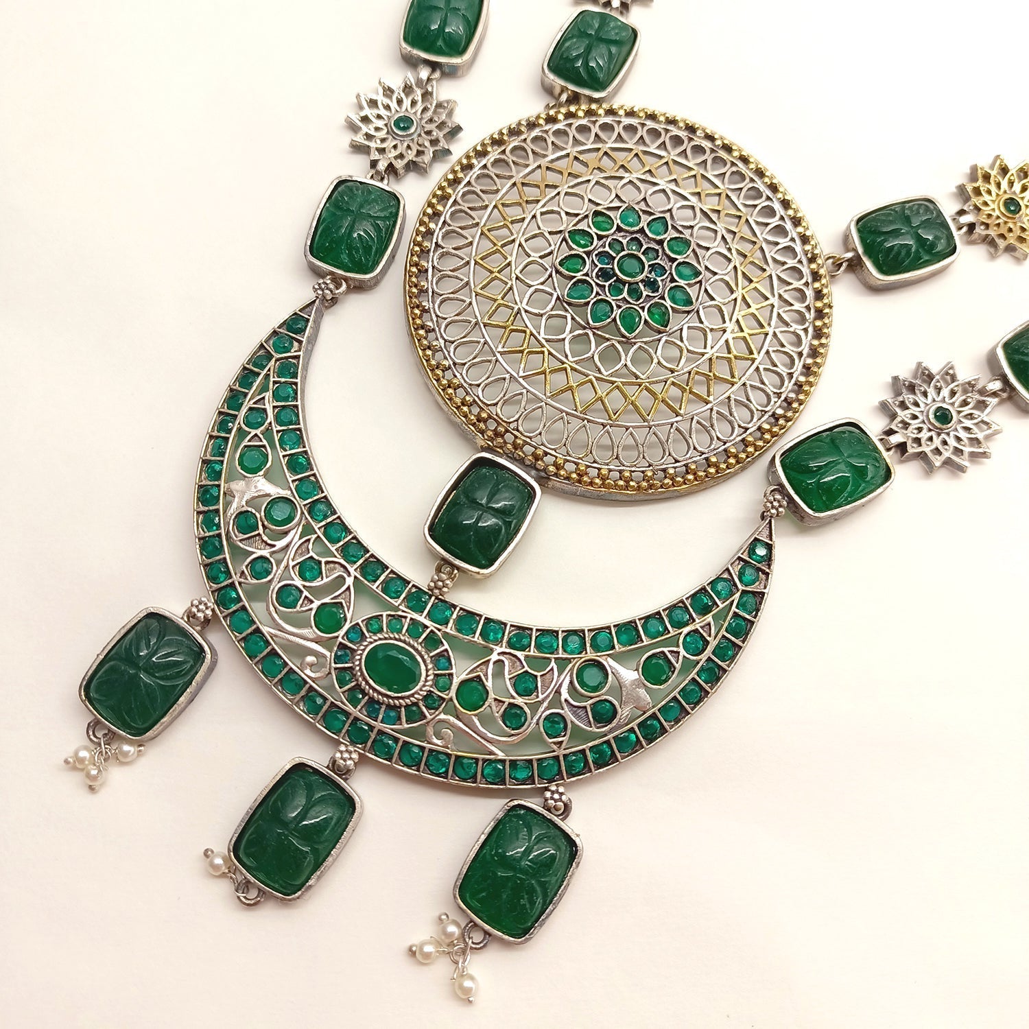 Khursheed Oxidised Necklace Set With Emerald Stone