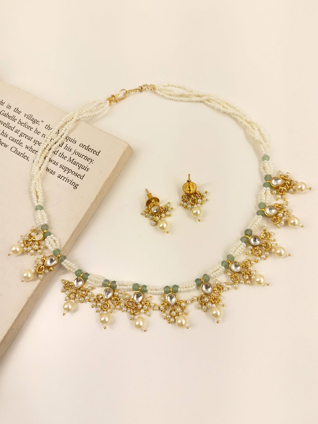 Pritha Mint Green Kundan Necklace Set