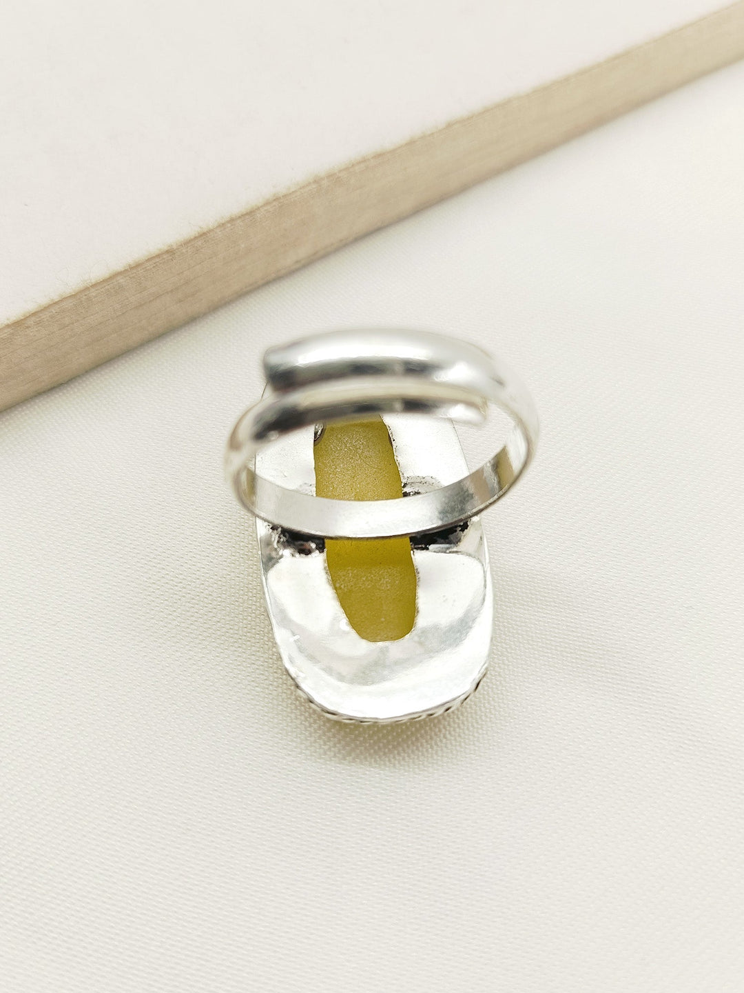 Azeen Yellow Rectangular Oxidized Finger Ring