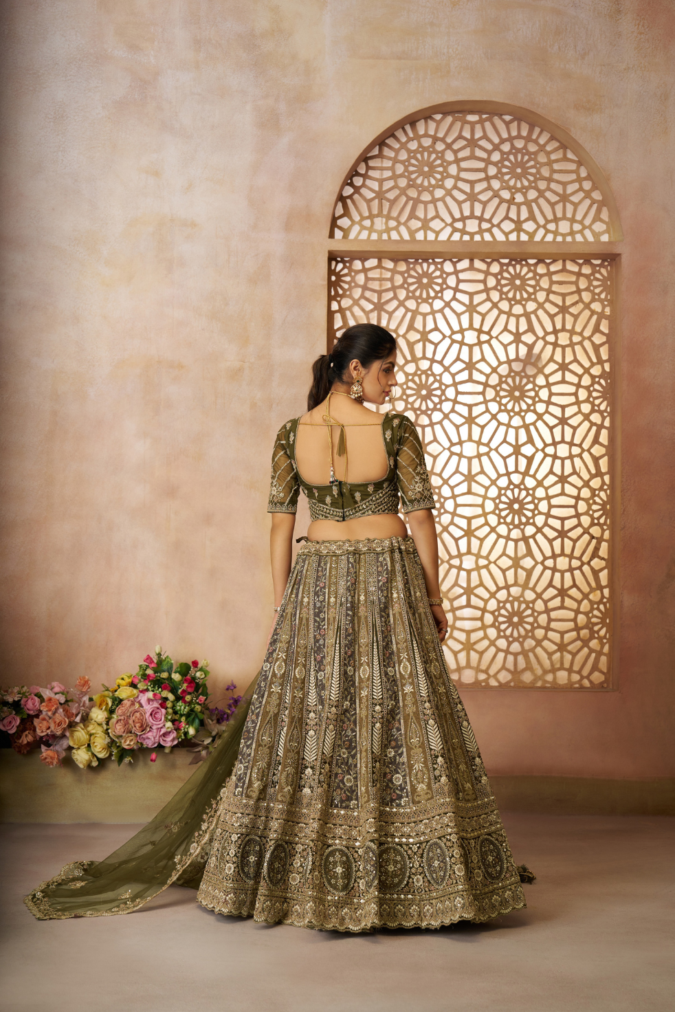 Grandeur Green Bridal Lehenga with Intricate Details - qivii