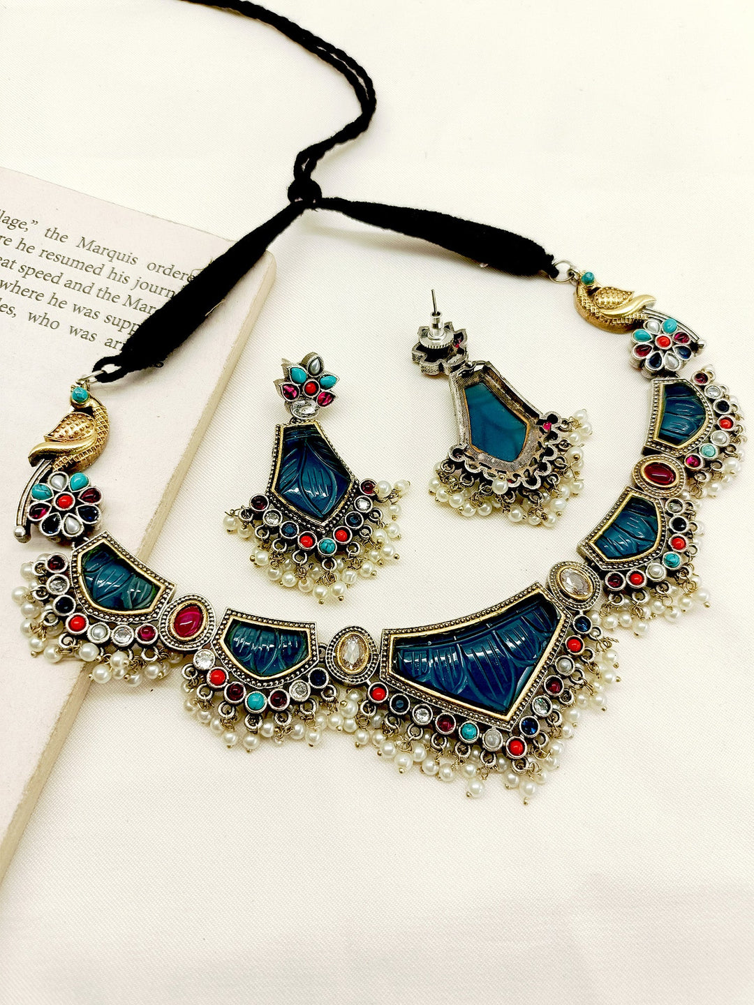 Suraiya Multi Colour Peacock Oxidized Necklace Set