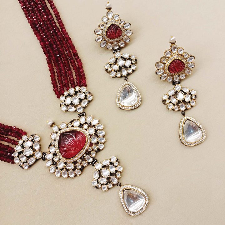 Raniya Maroon Gold & Rhodium Plated Victorian Set