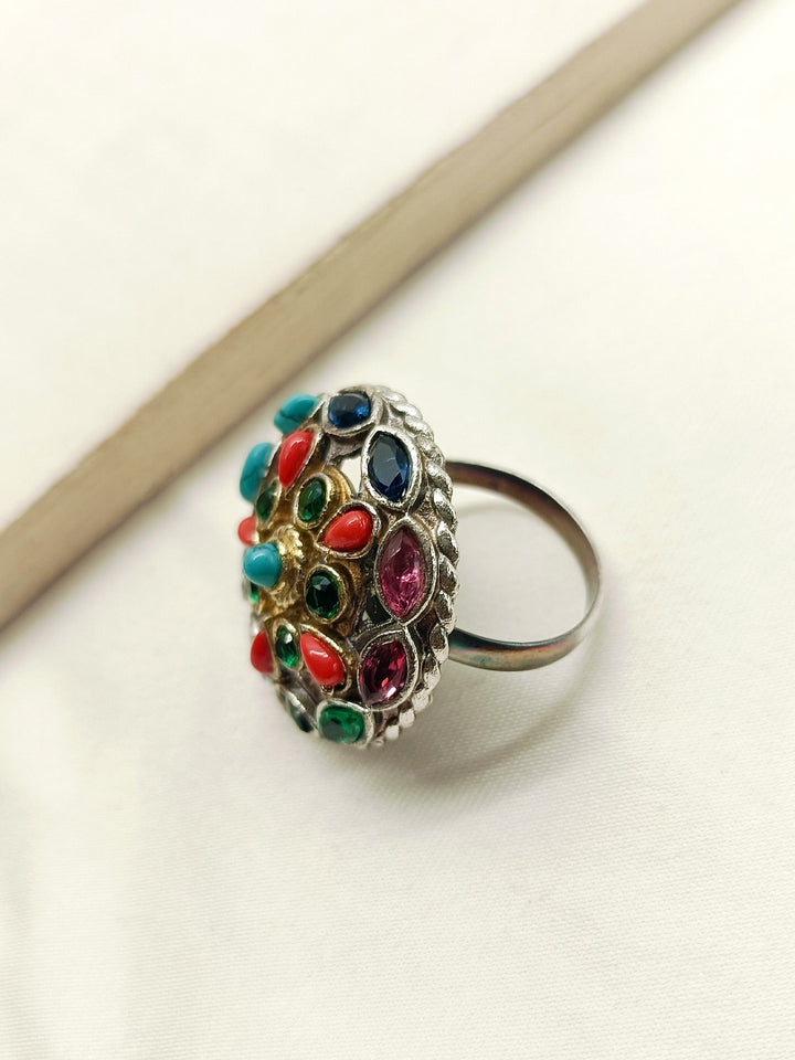 Mili Multi Colour Oxidized Finger Ring