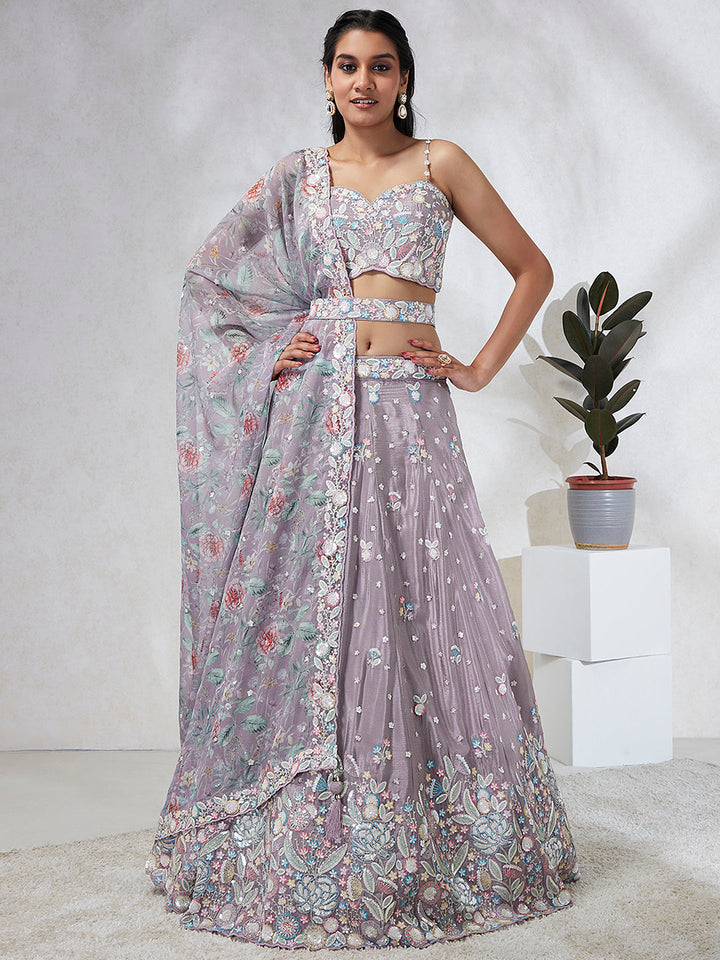 Multi Color Chiffon Embroidered using Sequins,Thread & Coding Stitched Lehenga choli