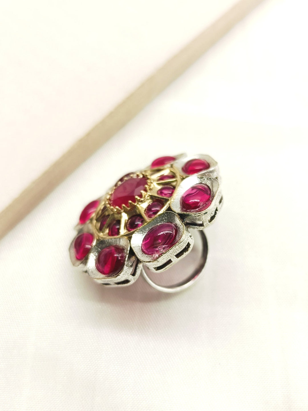 Ojashwini Rose Pink Oxidized Finger Ring