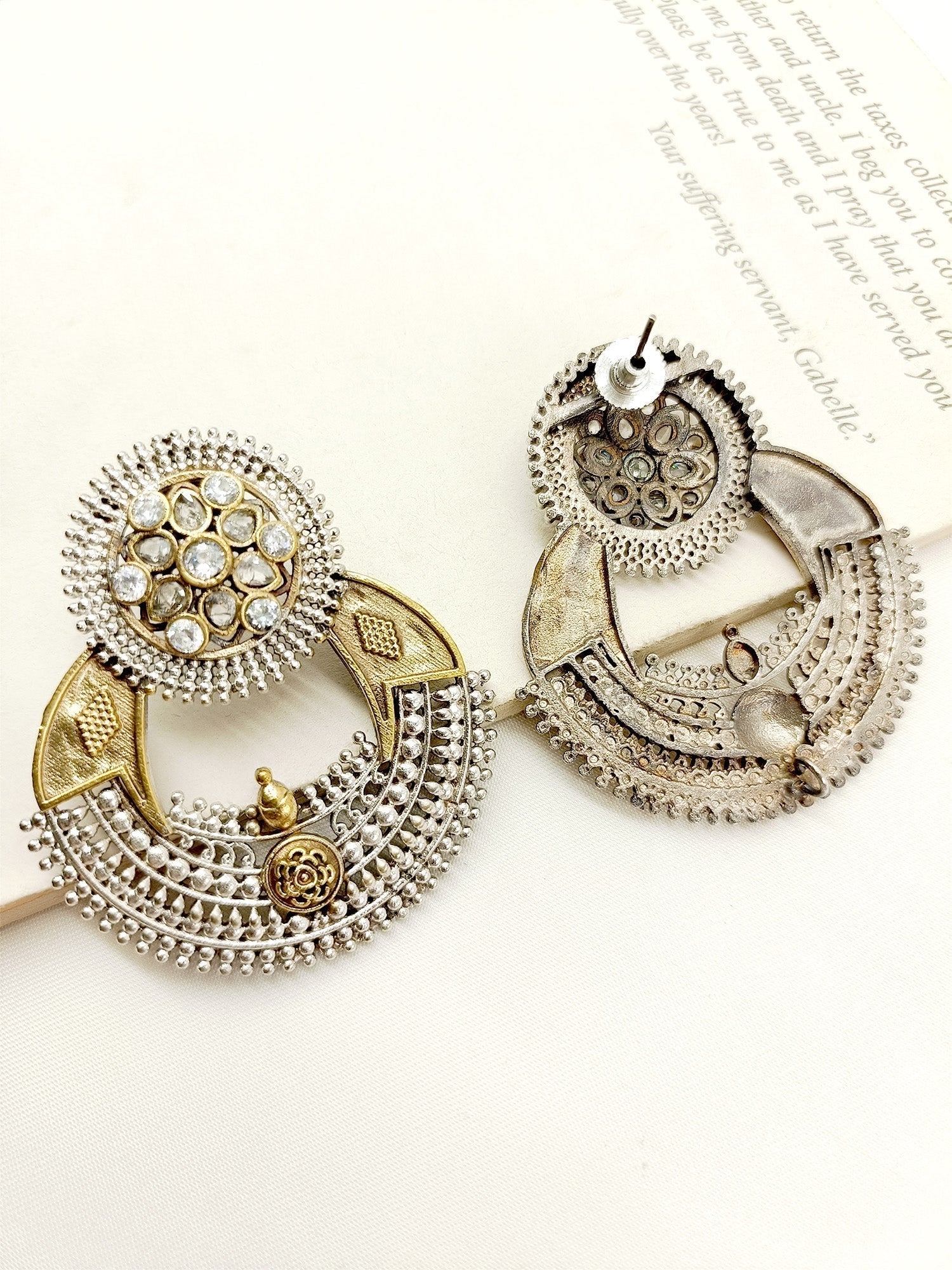 Takisha White Oxidized Earrings - qivii