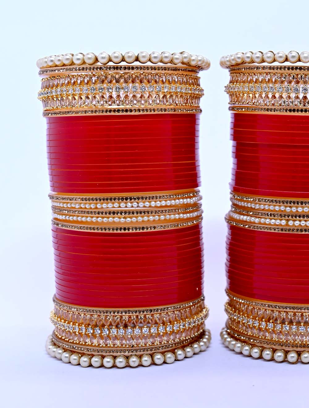 Jyotsana Pearl & American Diamond Red Chura Set