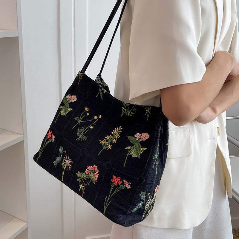 Women's Atelier Bloom Bucket — Artisan-Embroidered Canvas Commuter Tote with Structured Base & Dual Carry