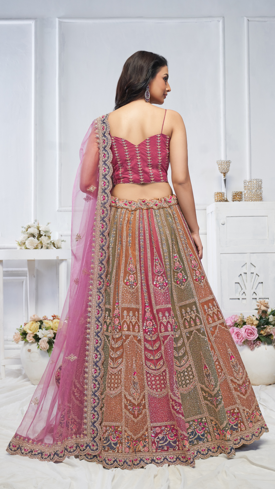 Majestic Multi-Color Zari Weaving Net Lehenga Choli With Dupatta