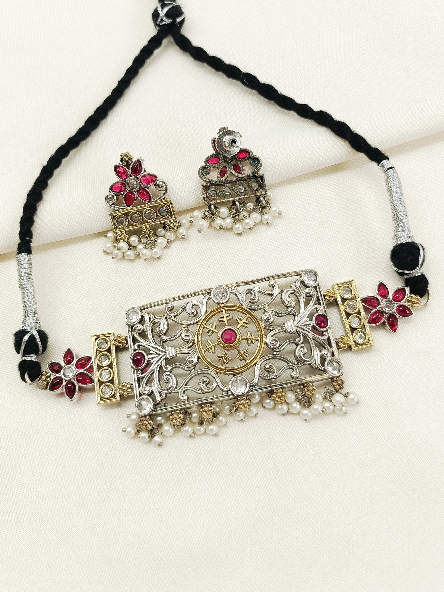 Rima Ruby Oxidized Choker Set