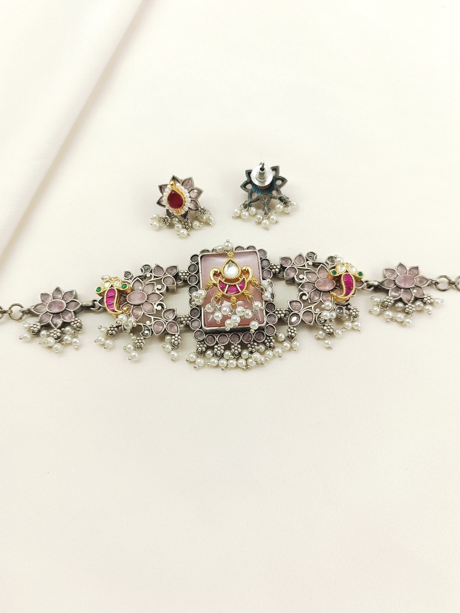 Avayah Baby Pink Oxidized Choker Set