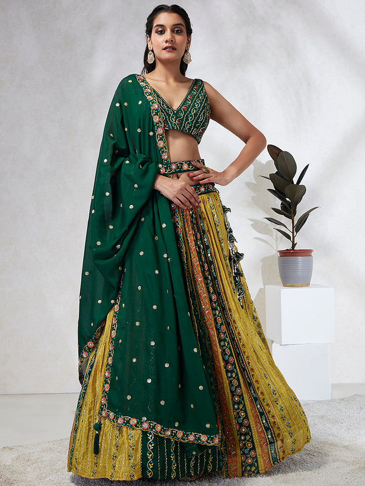 Position Print Chiffon with Sequins Embroidery Stitched Lehenga choli