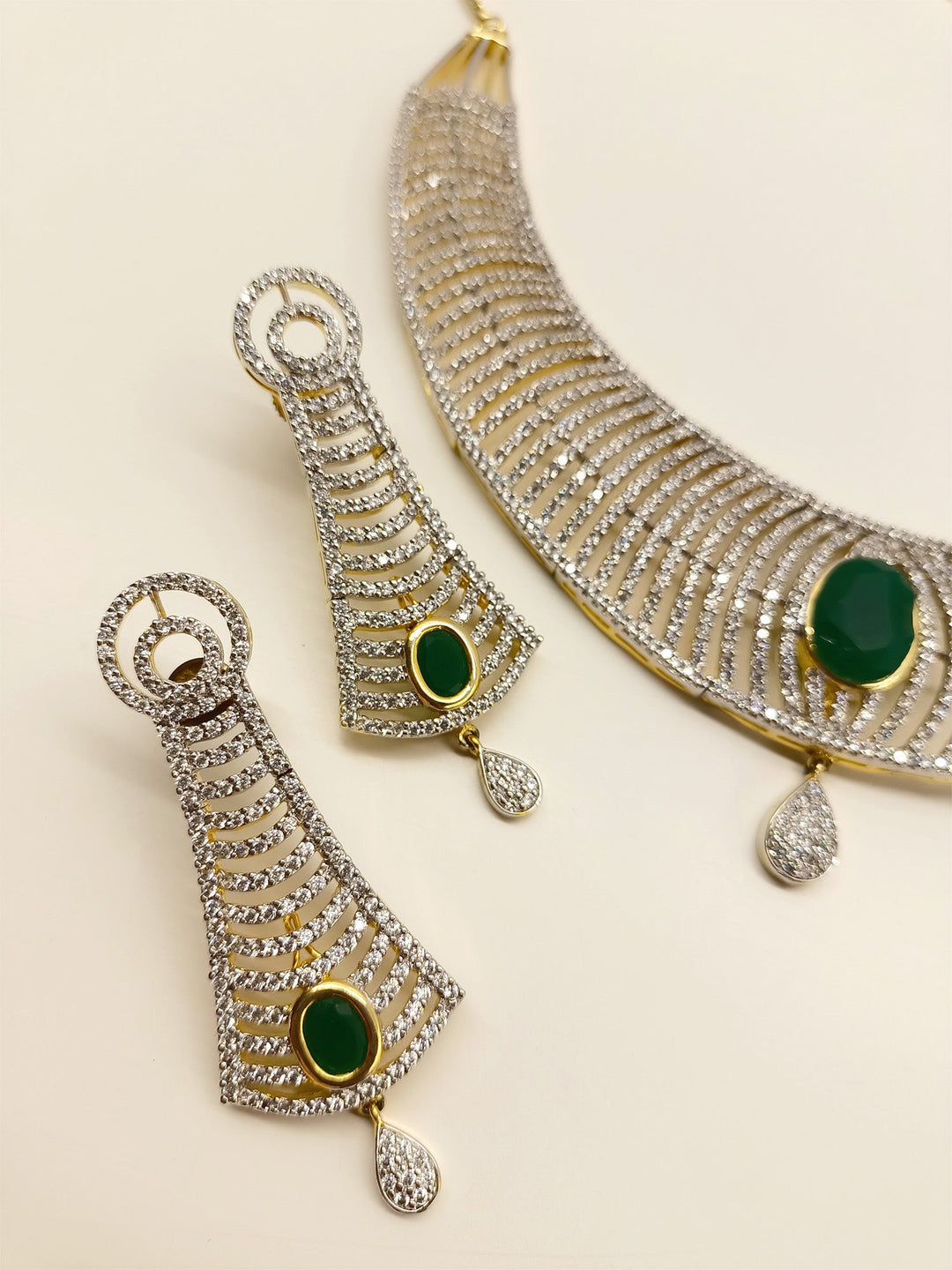 Faiza Green American Diamond Set