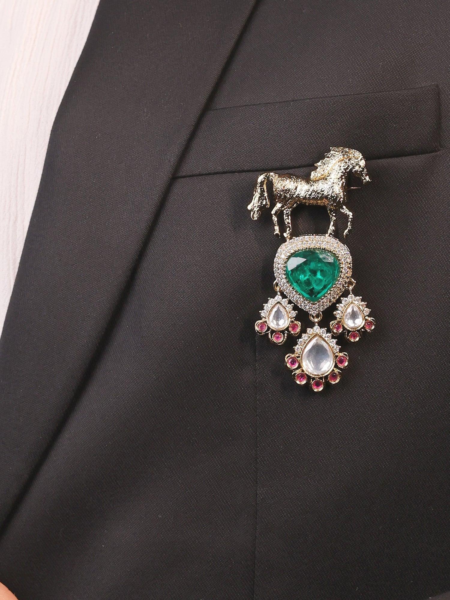 Bulan Green Horse Brooch