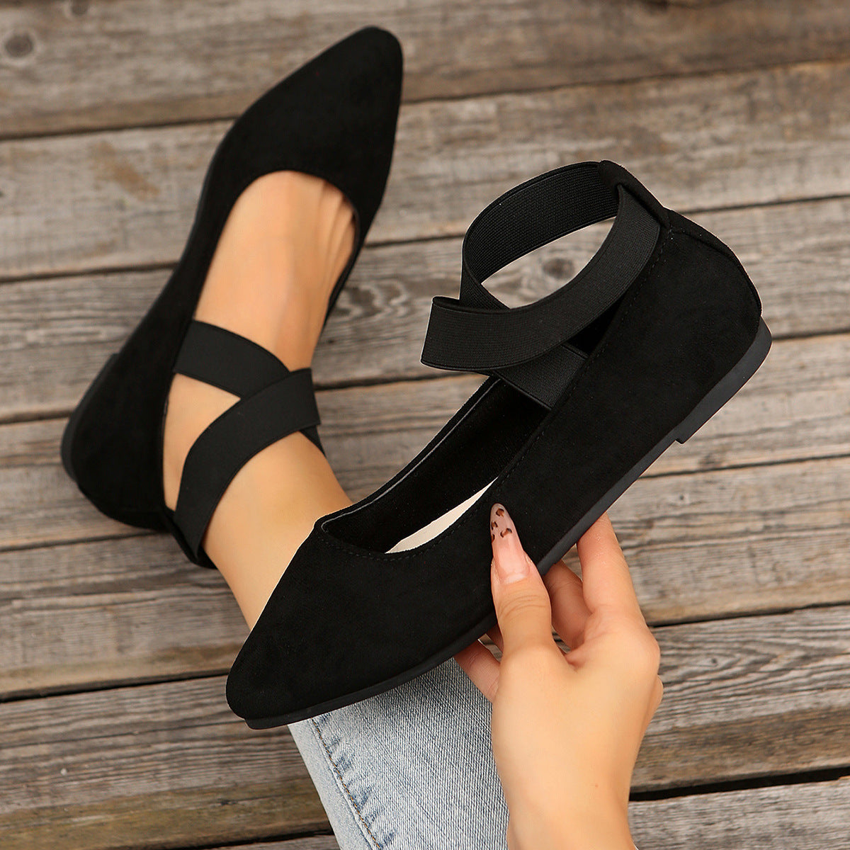 Women’s FlexiWalk Cross-Strap Slip-On Loafers – Round-Toe Low-Top Flats (US 5–10.5)