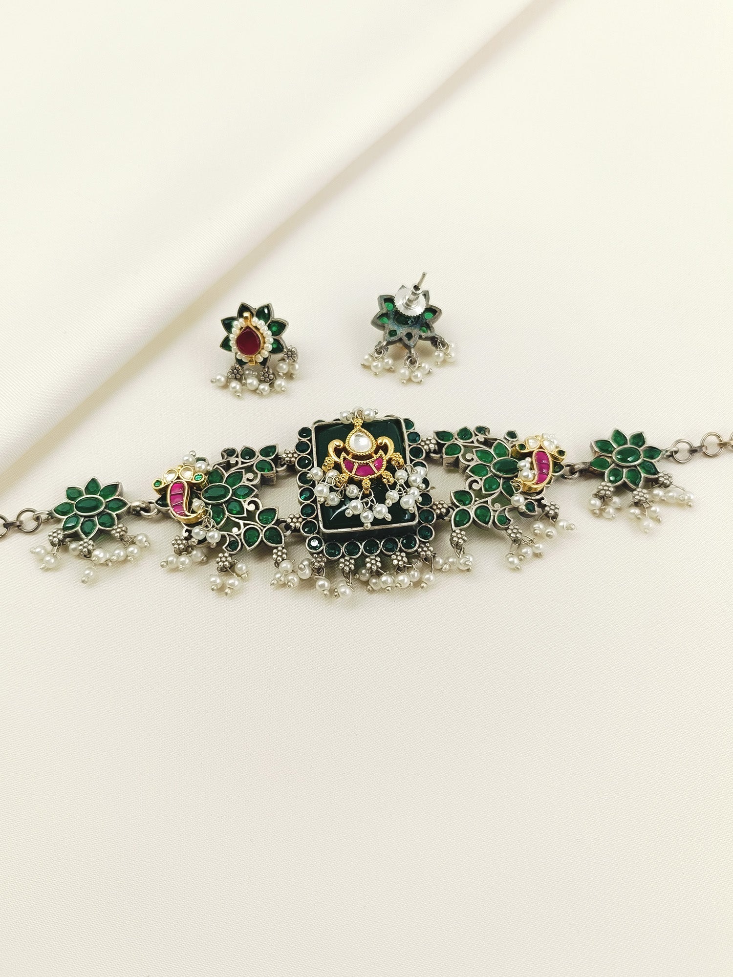 Ahalya Green Oxidized Choker Set