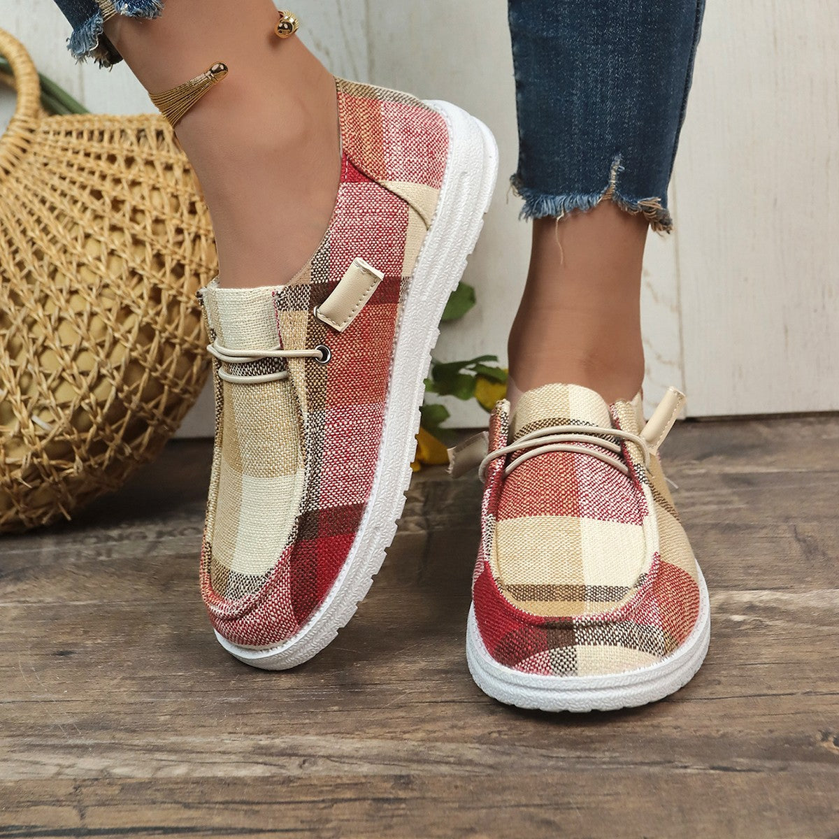 Women’s Heritage Check Slip-On — Vintage-Inspired Canvas Boat Shoe with CloudWalk Cushion & Extended Sizes (Up to US 10.5)