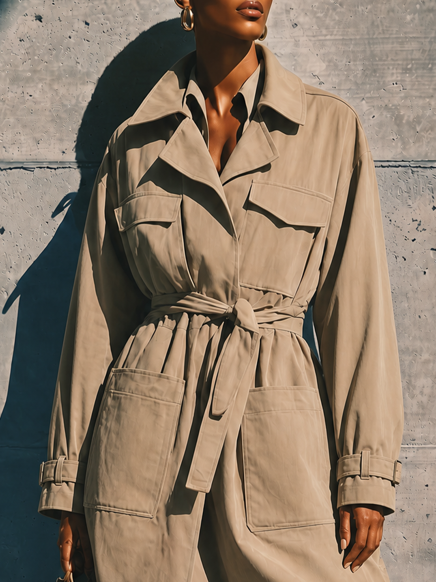 Women's Belted Utility Pocket Beige Trench Coat MDZ1463G9YZJ