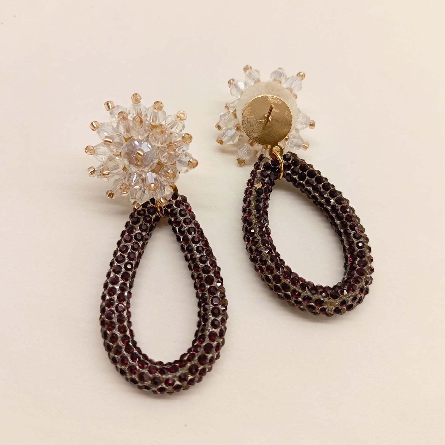Kendy Maroon White Flower Western Earrings - qivii