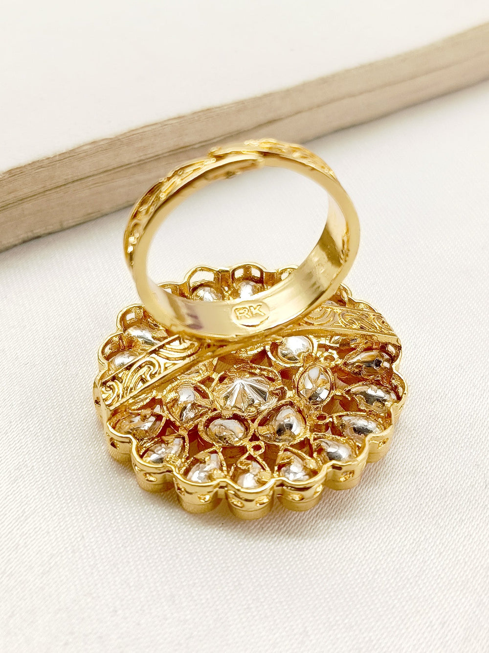  Elegant Pankriti White Kundan Finger Ring for Women with Traditional Indian Design 