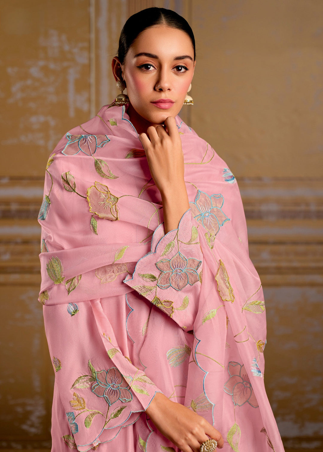 Pink Pure Bamber Silk with Resham Embroidery Salwar Suit