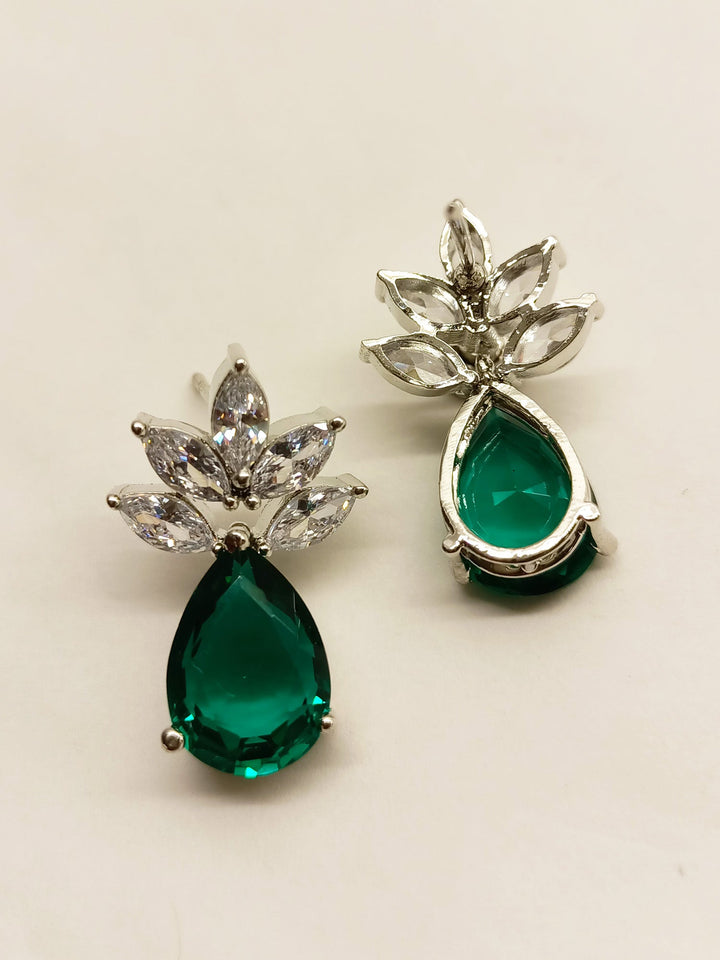 Menka Fancy Cut Shape Diamond Earrings With Green Stone