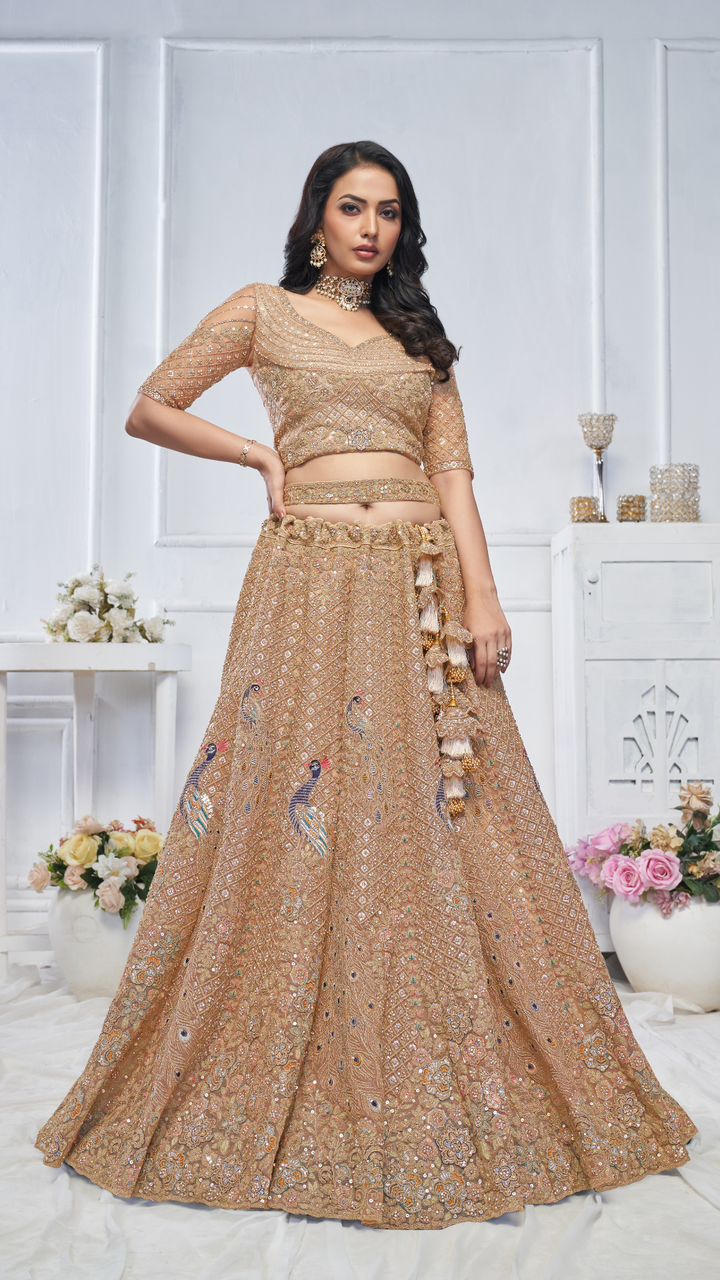 Mustard  Embroidered bridal wear lehenga