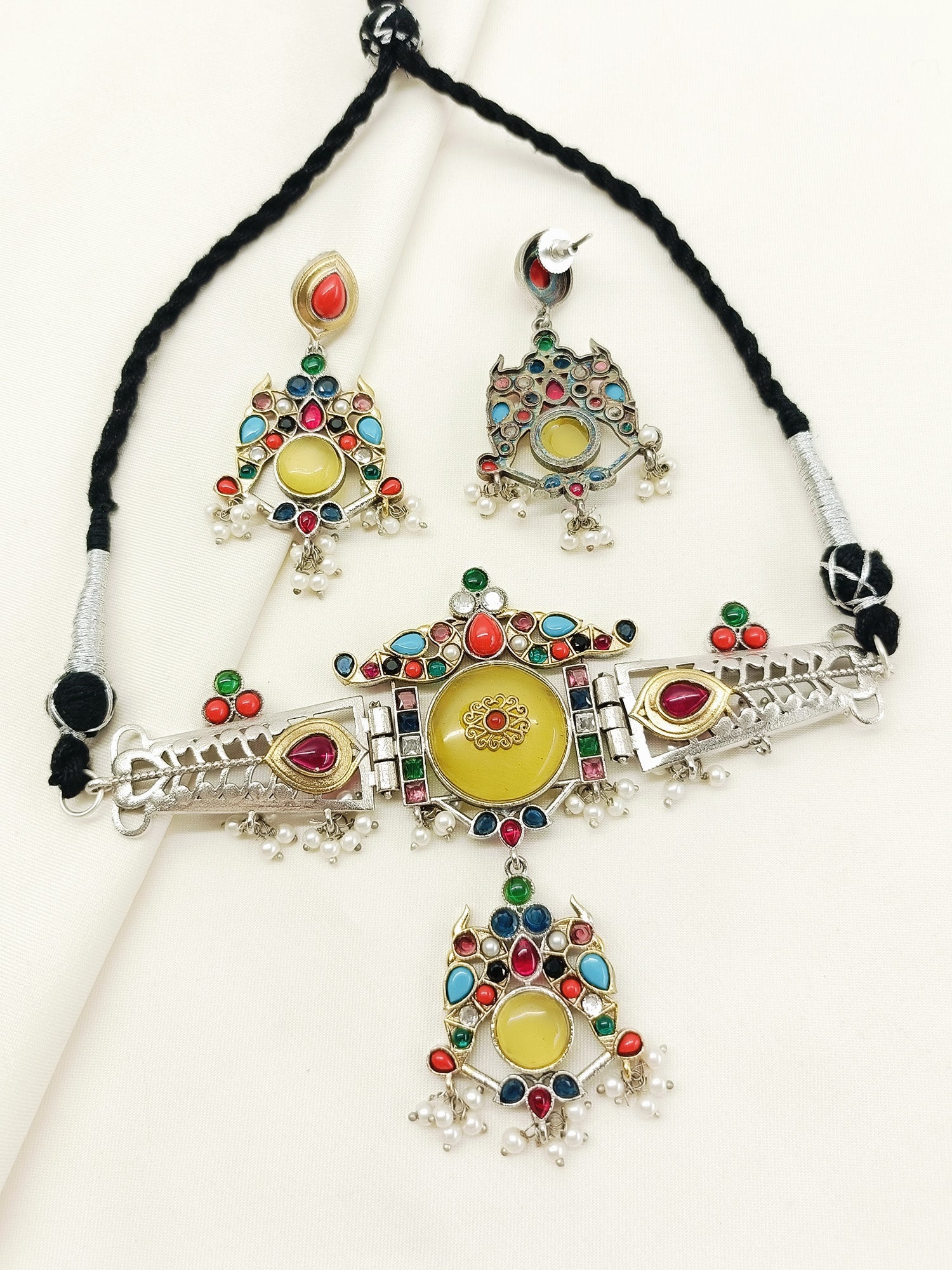 Utpal Multi Colour Oxidized Choker Set