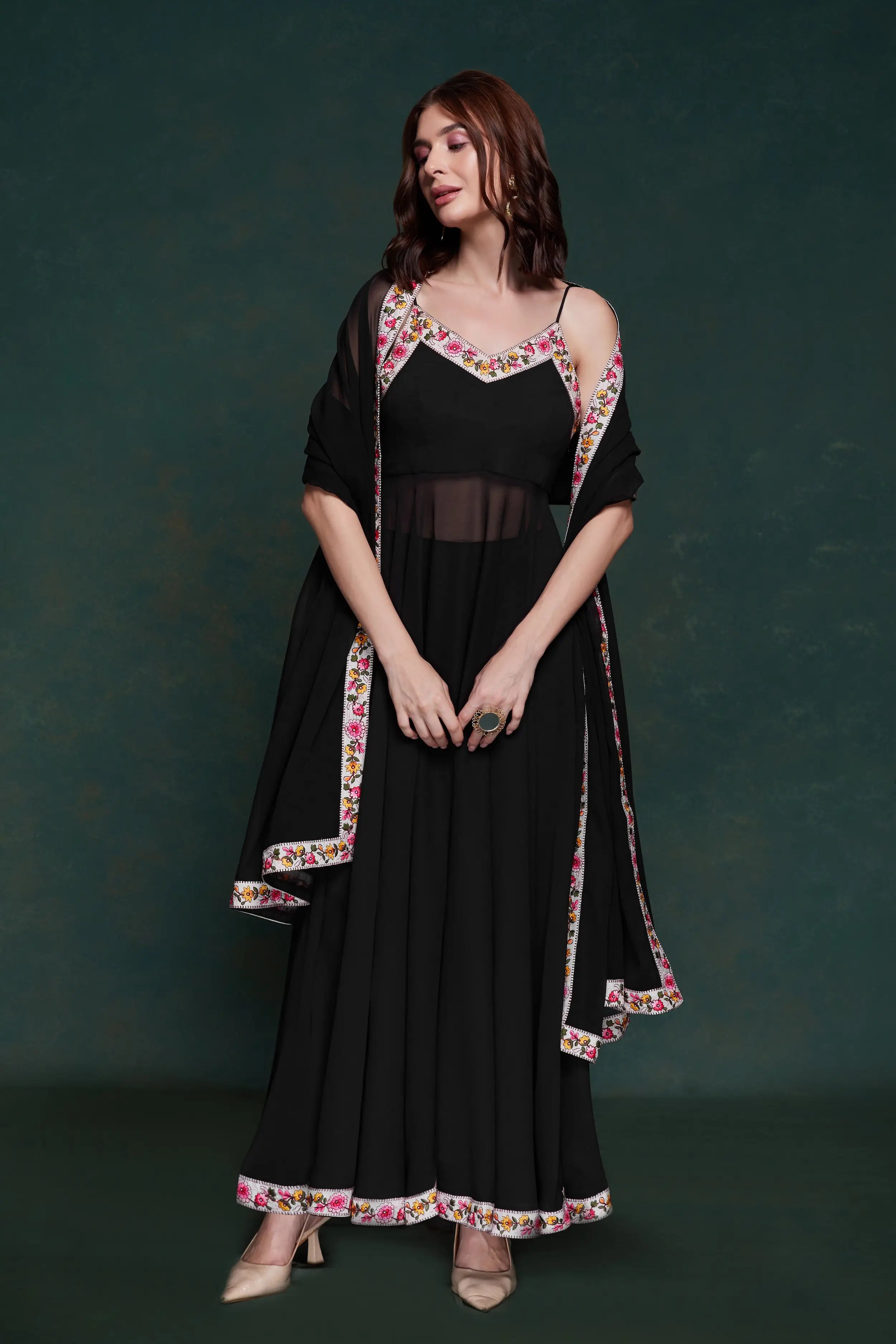 Black Georgette Salwar Suit With Dupatta - qivii